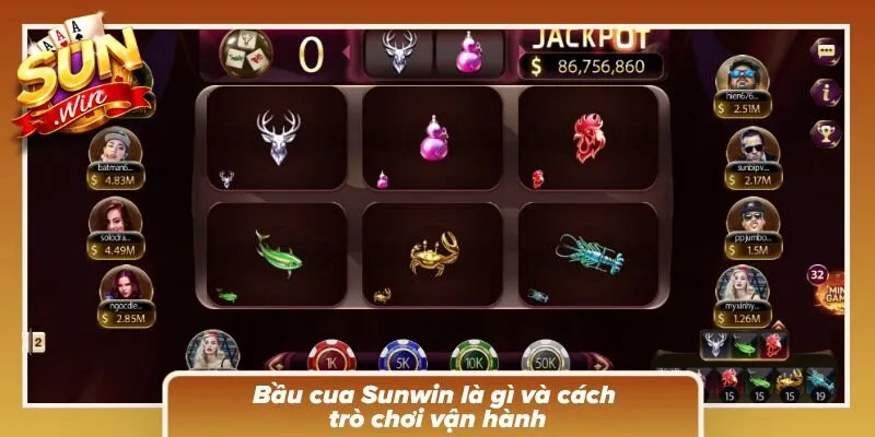 Bàn cược bầu cua hiển thị các linh vật cùng khu vực lắc xúc xắc