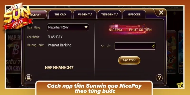 Các bước nạp vốn minh họa nối tiếp từ lựa chọn đến hoàn tất thanh toán